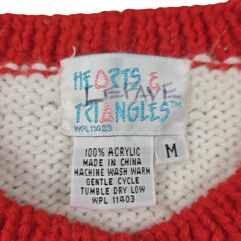 Vintage Hearts & Triangles Kids Knit Cardigan School Apple Embroidered Cream Red